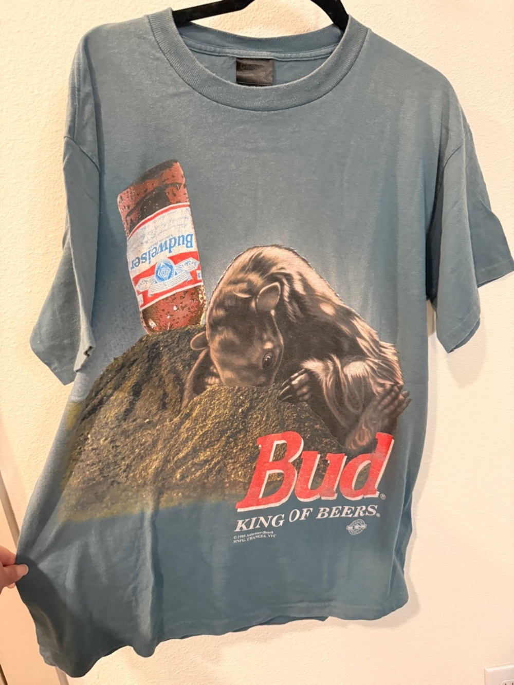 Vintage Budweiser King of Beers Graphic Tee in Teal Blue Mens Large